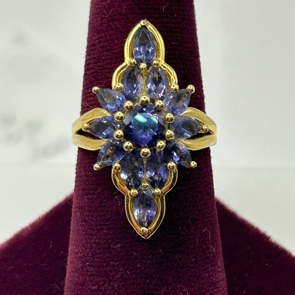 Signed DK Sterling Silver Gold Vermeil Iolite Ring Size 7